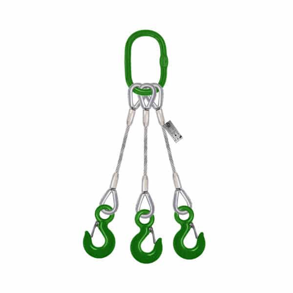 THREE LEG STEEL WIRE ROPE BRIDLE SLING WITH EYE SLING HOOK WITH SAFETY LATCH