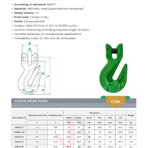clevis grab hook datasheet