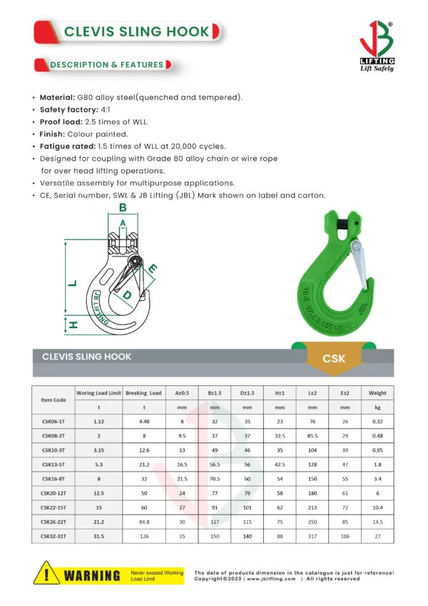 clevis sling hook datasheet