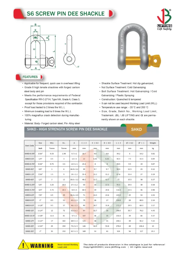 d shaped forged chain shackle with screw pin datasheet saudi arabia