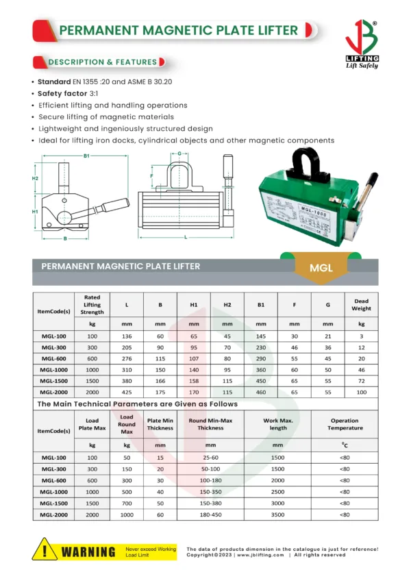 permanent magnetic plate lifter datasheet in saudi arabia