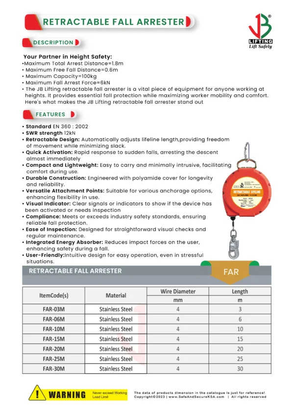 retractable fall arrester datasheet saudi arabia