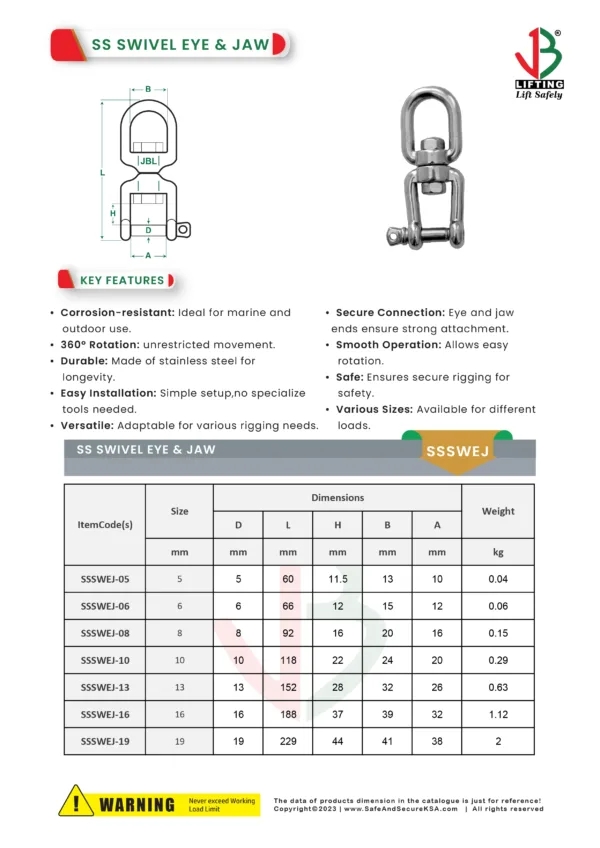 ss swivel eye and jaw datasheet saudi arabia