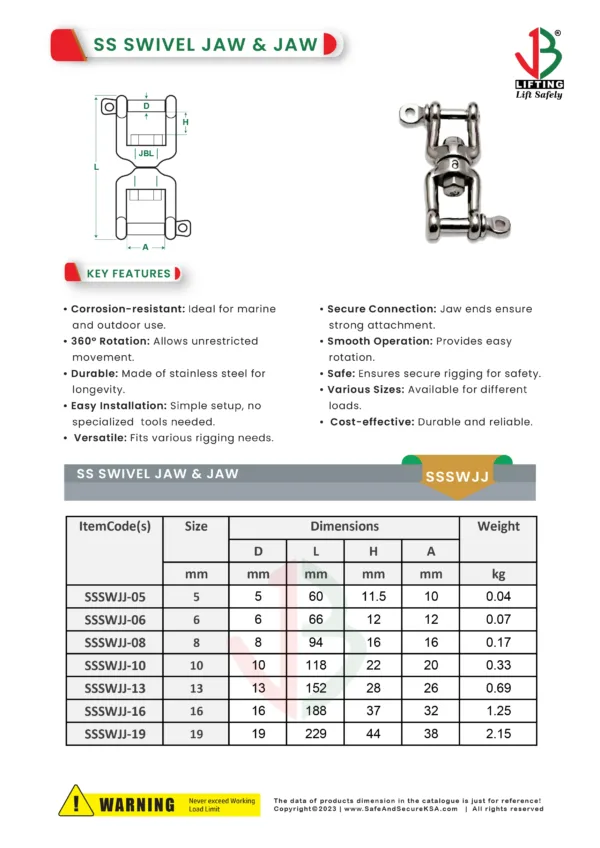 ss swivel jaw and jaw datasheet saudi arabia