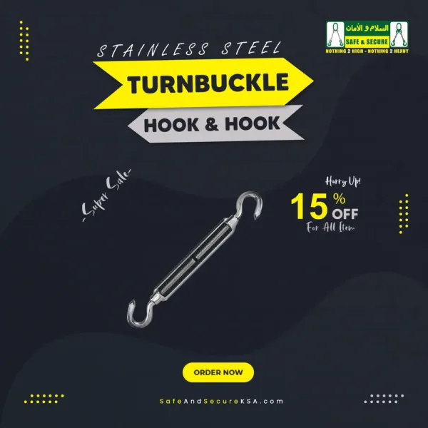 Stainless steel turnbuckle with hook and hook design for secure tensioning in Saudi Arabia