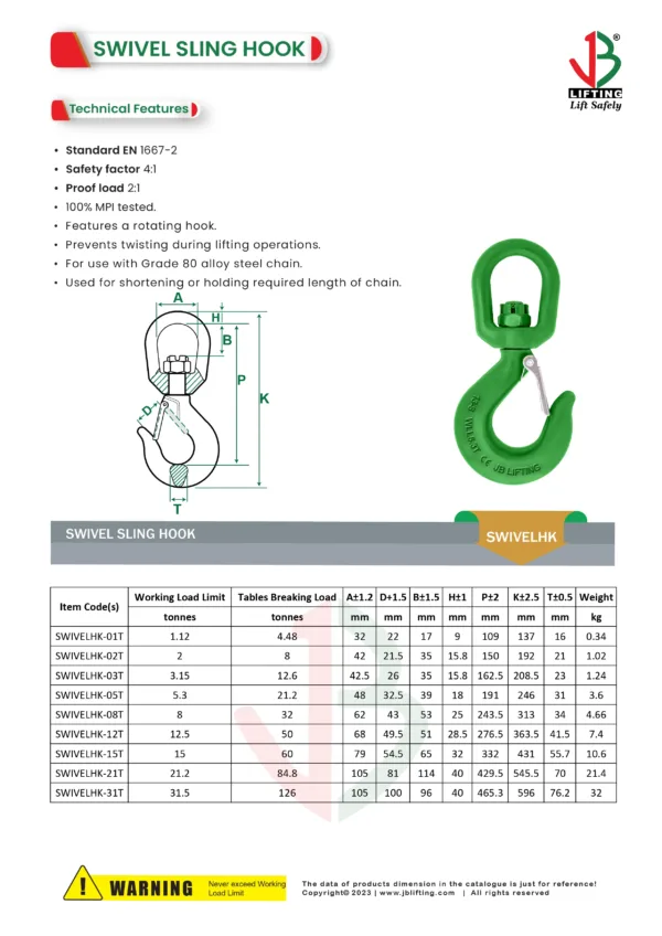 swivel sling hook in saudi arabia datasheet