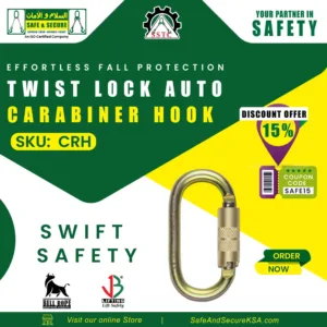 Twist lock auto carabiner hook used for secure fastening and safety in industrial and outdoor applications in Saudi Arabia