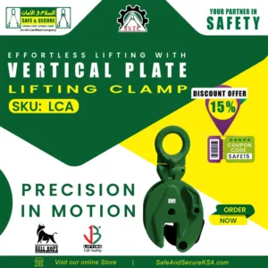 Vertical plate lifting clamp used for safely lifting and handling heavy plates in industrial applications in Saudi Arabia