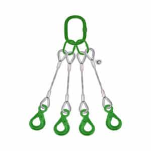 FOUR LEG STEEL WIRE ROPE BRIDLE SLING WITH EYE SELF LOCKING HOOK