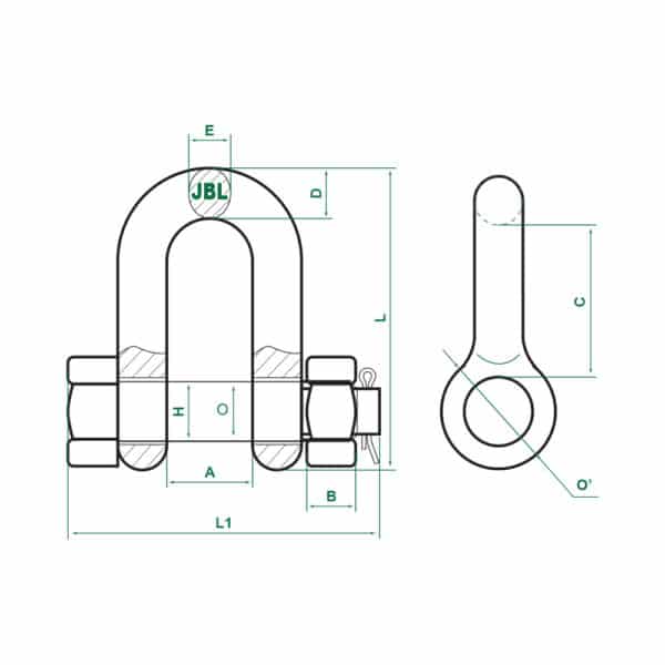 d shaped forged chain shackle with bolt pin ksa