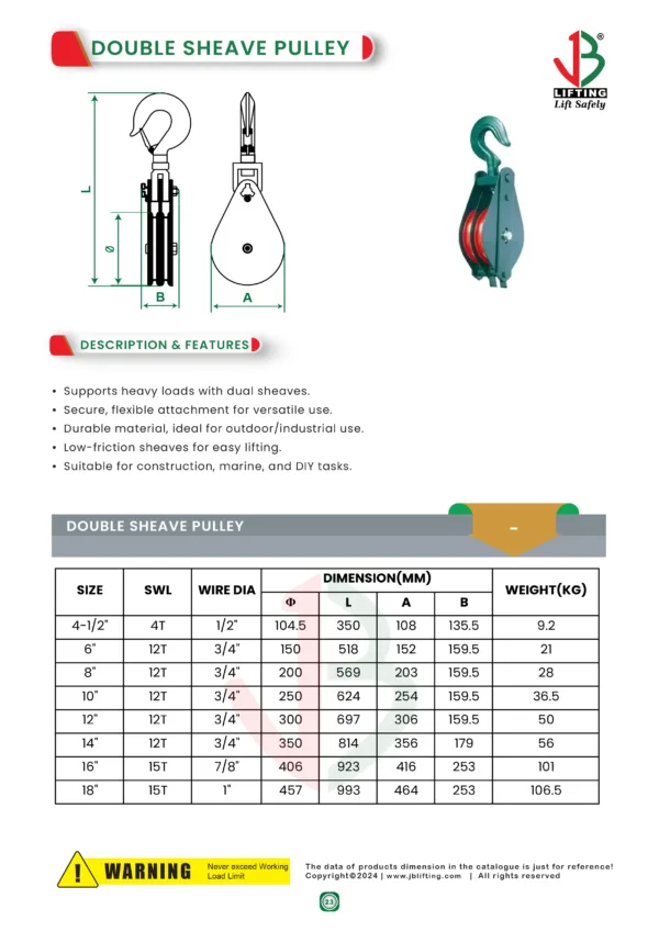 Catalog of double sheave pulleys for lifting and rigging applications in Saudi Arabia