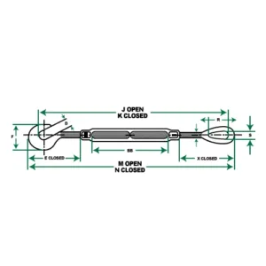 US type eye-and-eye turnbuckle line diagram with dimensions 500x500 commonly used in Saudi Arabia