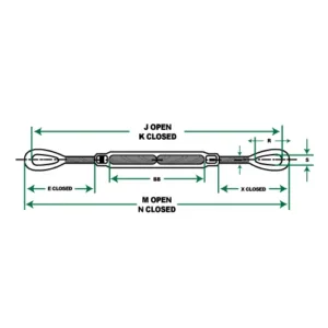 Line diagram of US Type Turnbuckle Eye and Eye, showing 500x500 dimensions for rigging applications in Saudi Arabia