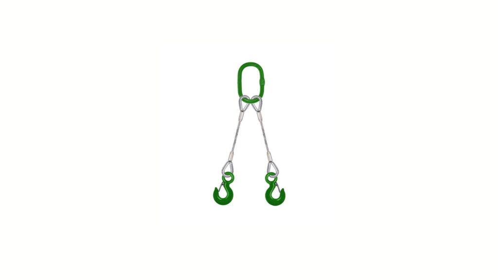 2 Leg Wire Rope Bridle Sling with Eye Sling Hooks & Safety Latches for Secure Lifting