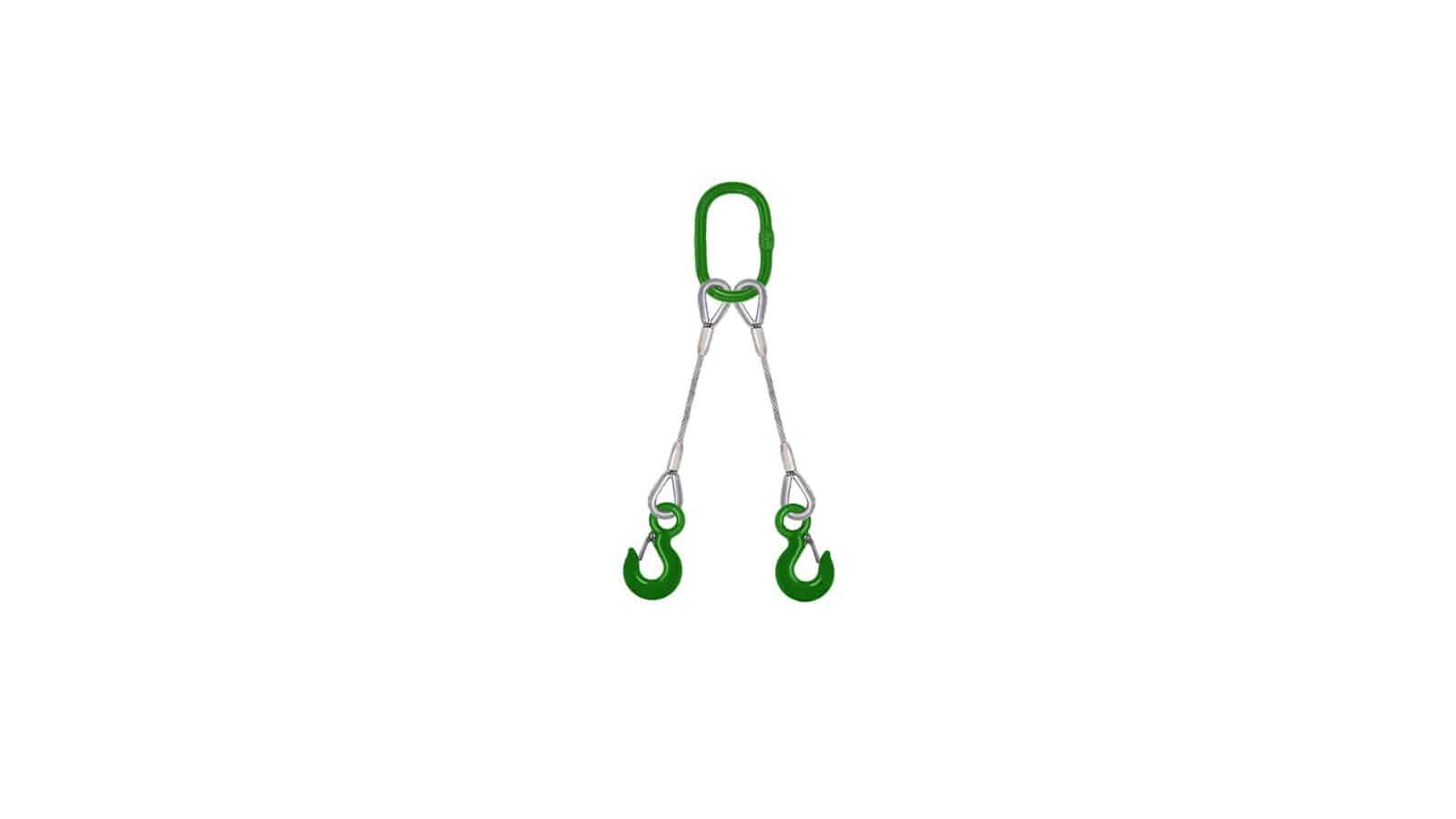 2 Leg Wire Rope Bridle Sling with Eye Sling Hooks & Safety Latches for Secure Lifting