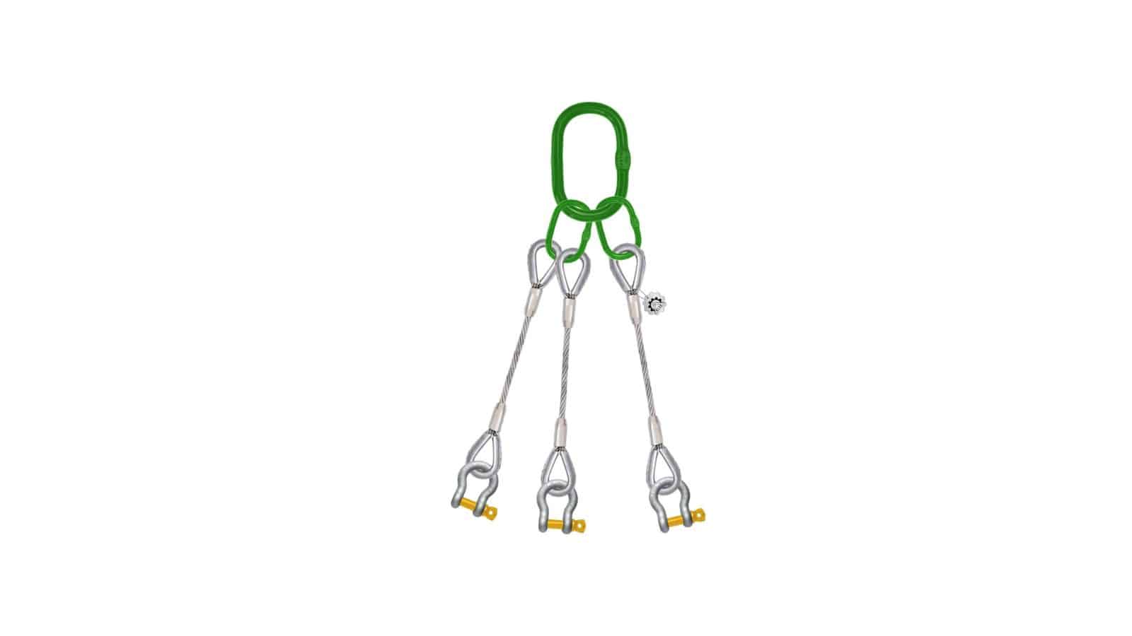 3-Leg Wire Sling with Screw Pin Bow Shackles for Industrial Use